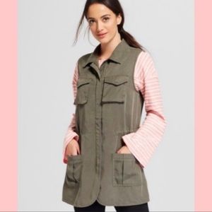 A New Day Army Green Zipper Utility Vest Oversized Small NWT